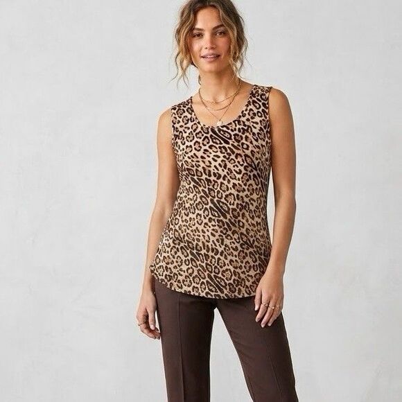 Kasper Tops - Kasper Women Small Sleeveless Leopard Print Knit Blouse Top Animal Pullover Y2k